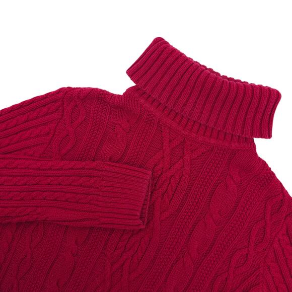 Croft & Barrow Cable Knit Turtleneck Sweater Women Small Red Cotton Winter Cozy - Picture 1 of 9